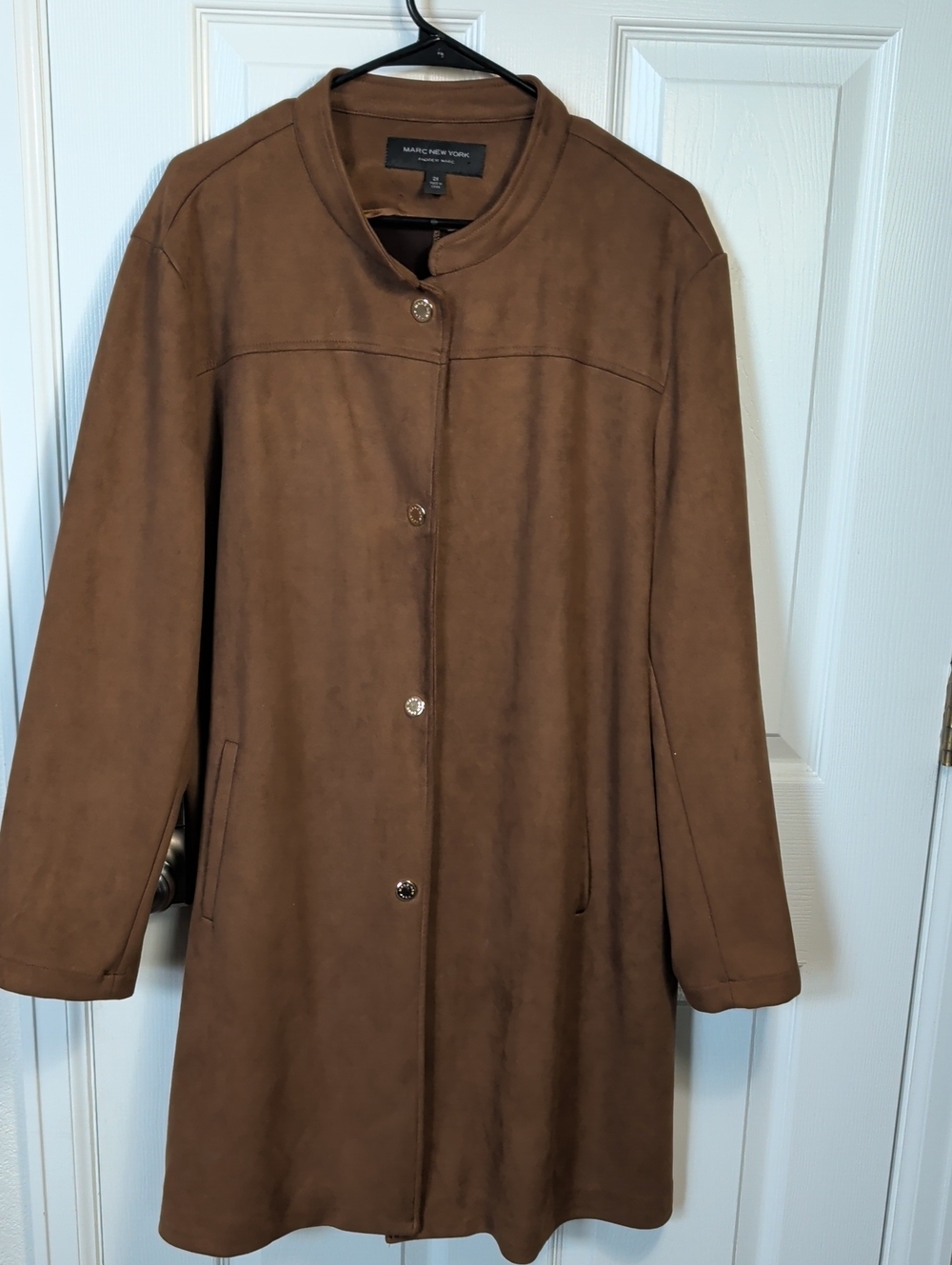 Marc New York Tan Suede-Style Button Front Trench Coat
